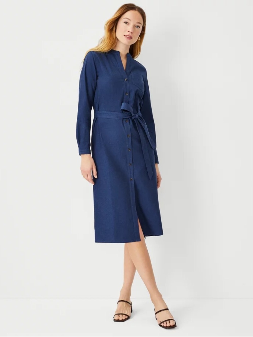 Ann Taylor linen denim Long Sleeve Shirt Dress